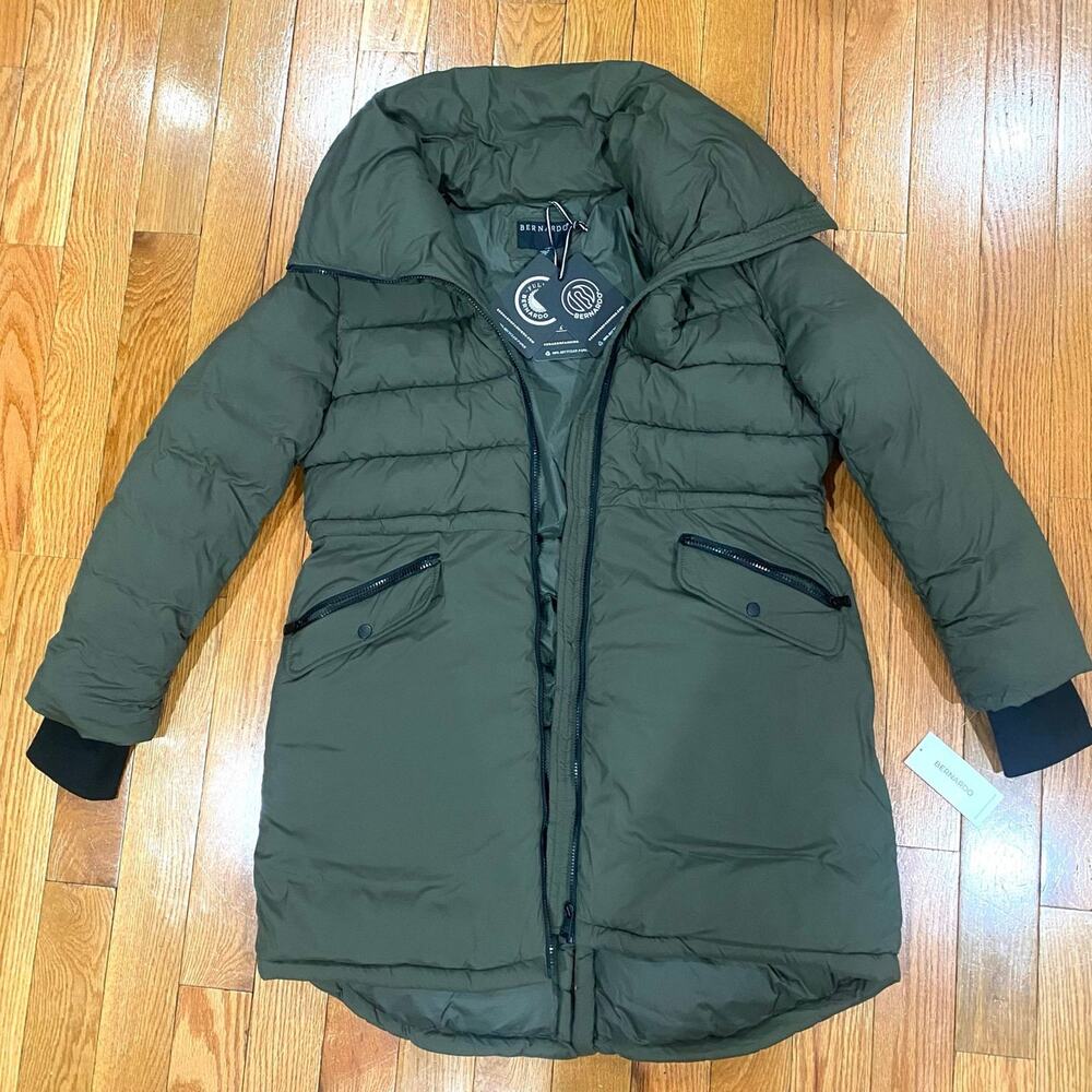 NWT Bernardo Full Collar Zip Olive Green Puffer Jacket Women’s Size XL
